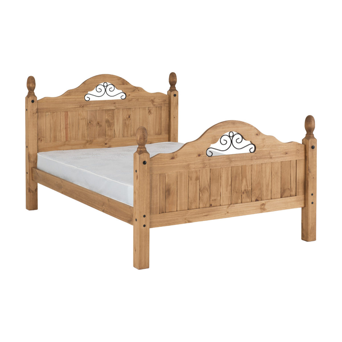 Corona Scroll 4FT6 Bed High Foot End - Distressed Waxed Pine