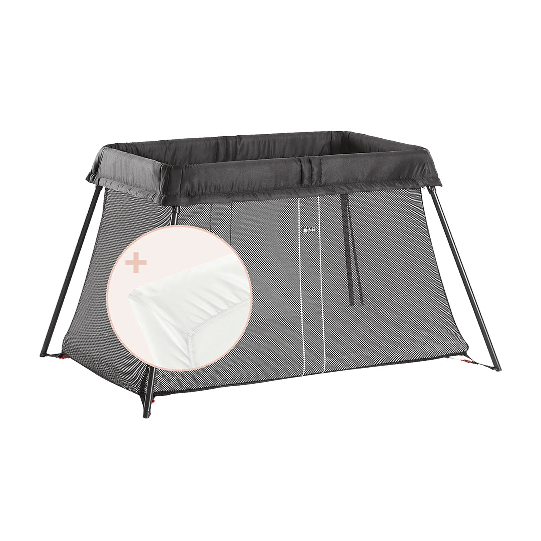 BabyBjörn Bundle Travel Cot Light + Fitted Sheet Black