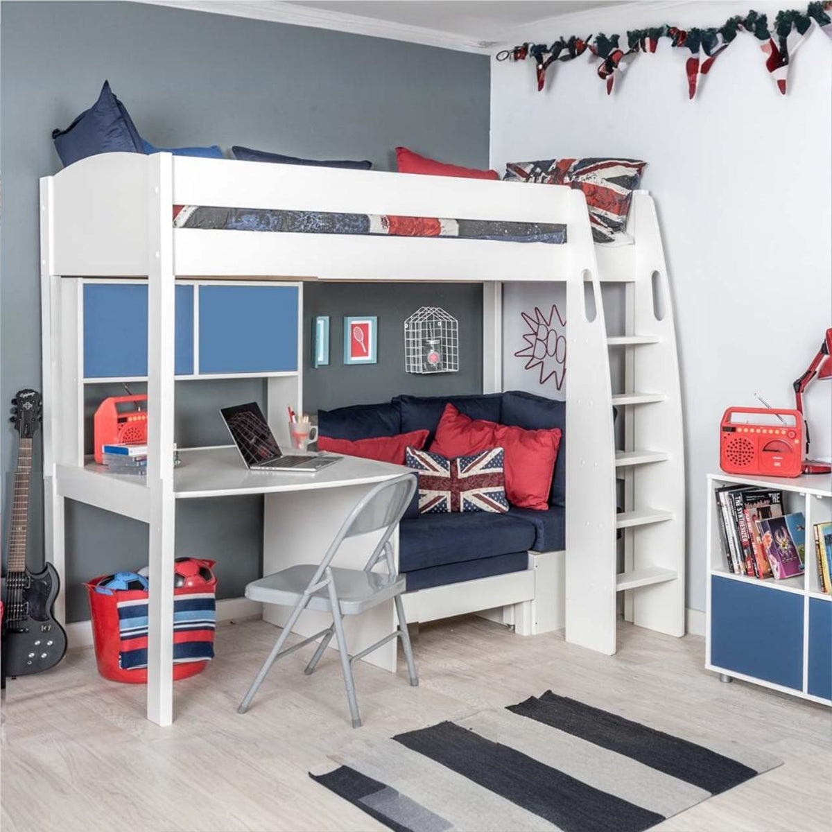 Highsleeper, Sofa, Fixed Desk, Hutch Sofa Blue Choose Door Colour (1 Pair)