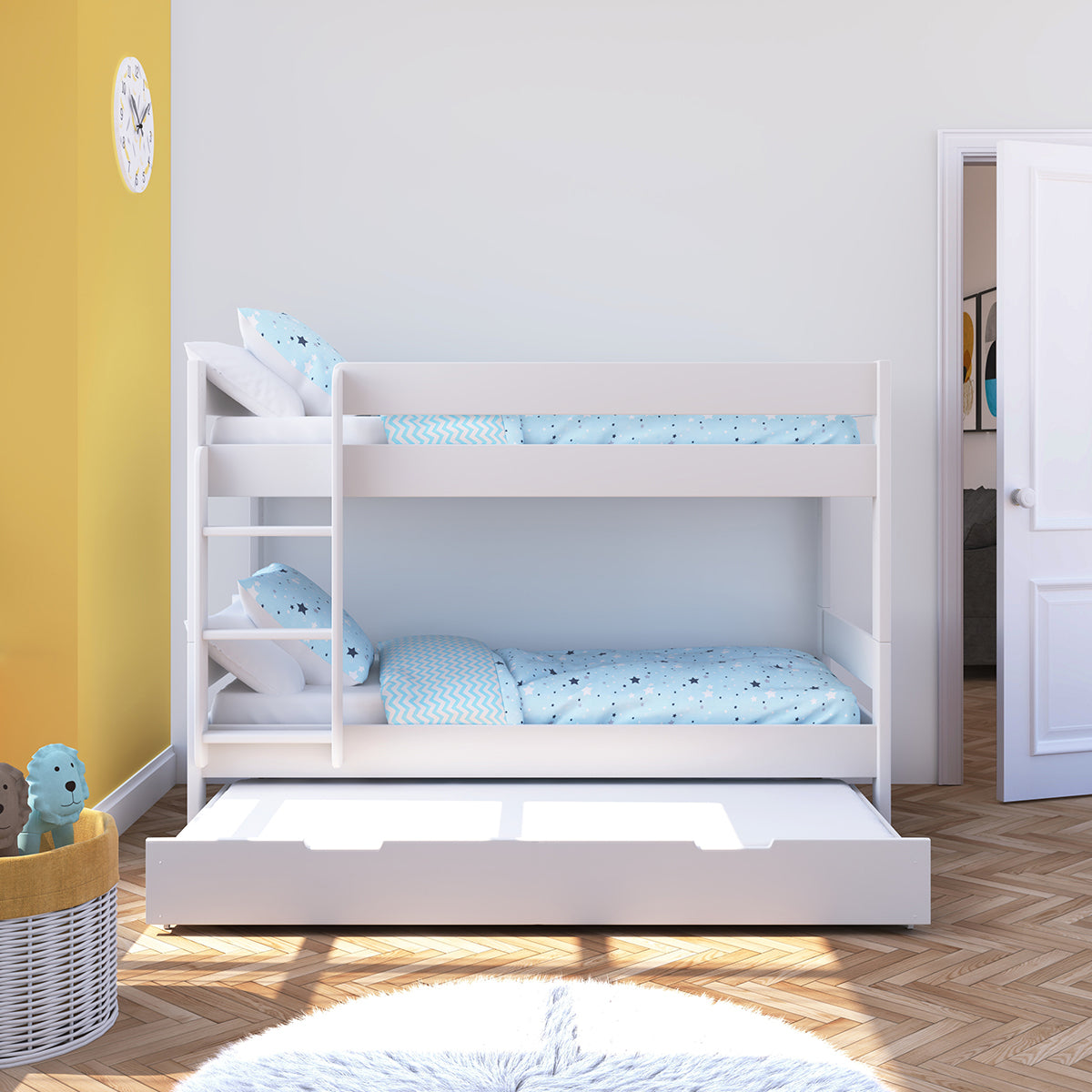 Compact Bunk Bed With Trundle Drawer And Trundle Mattress White