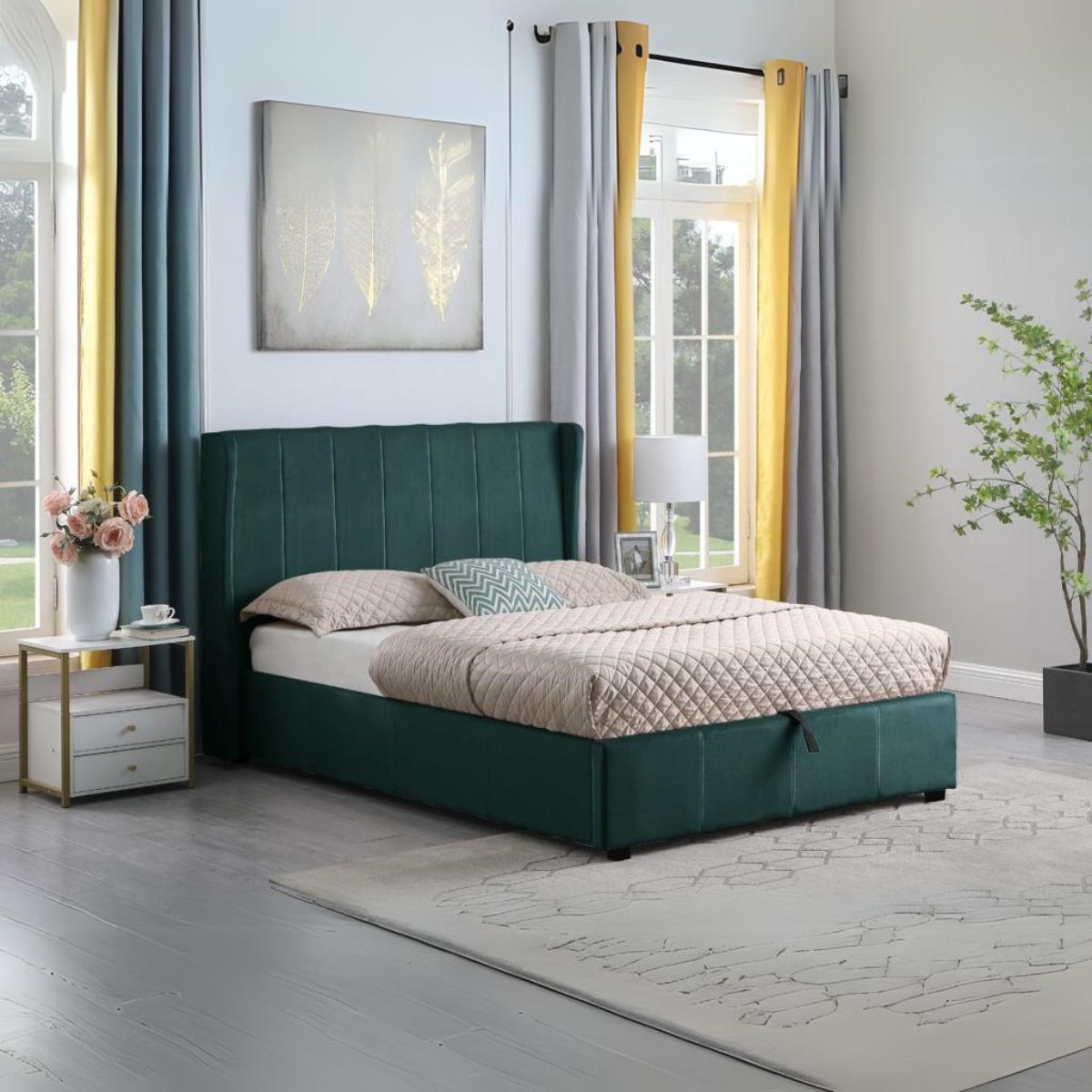 Amelia Plus 5FT Storage Bed - Green Velvet Fabric