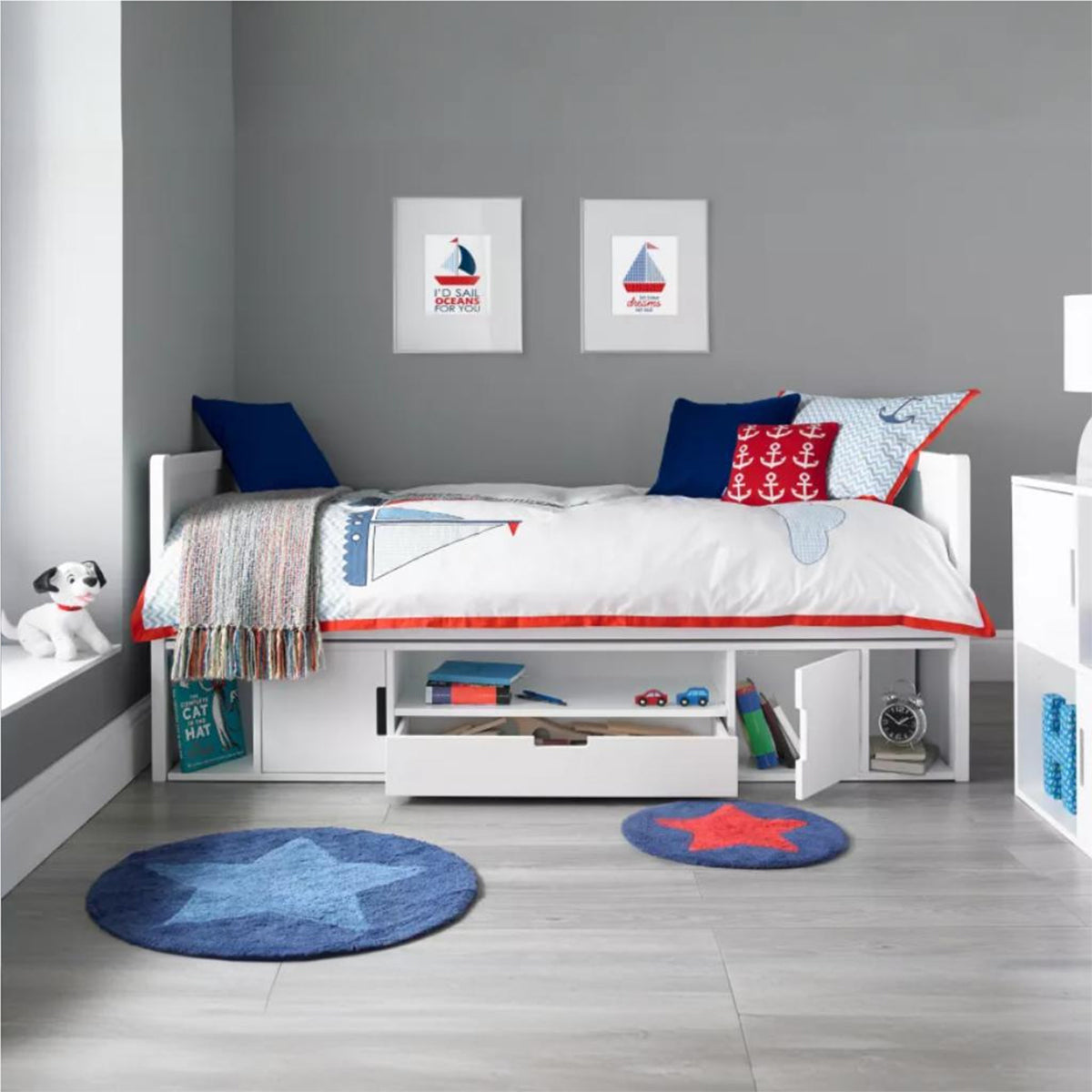 Stompa UNOS Storage Cabin Bed White Headboard White Doors