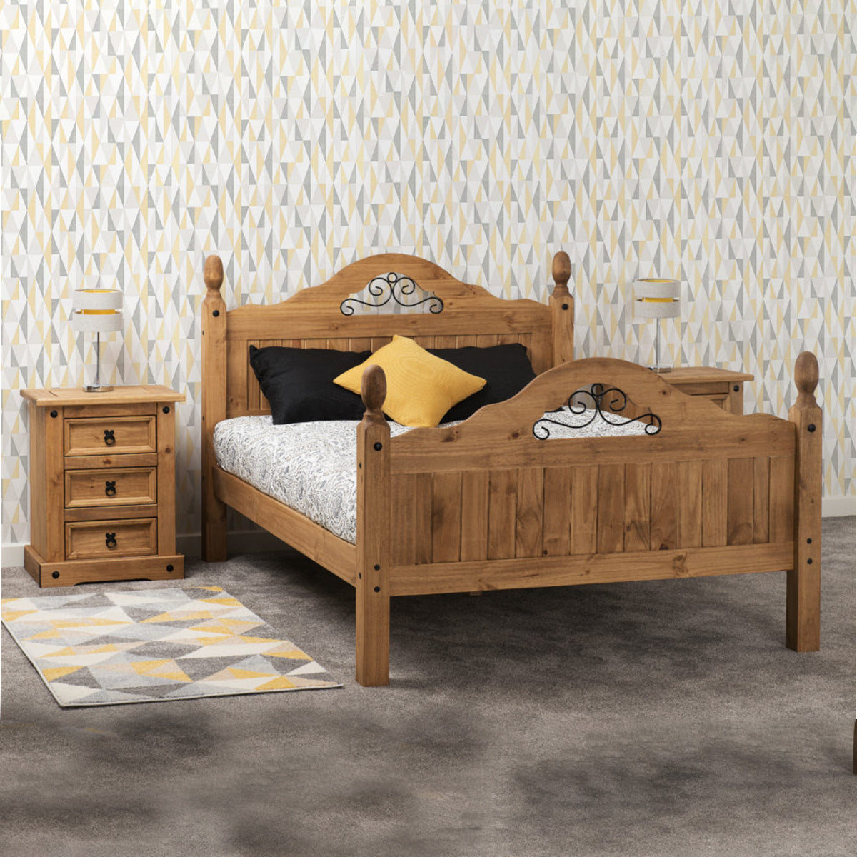 Corona Scroll 4FT6 Bed High Foot End - Distressed Waxed Pine