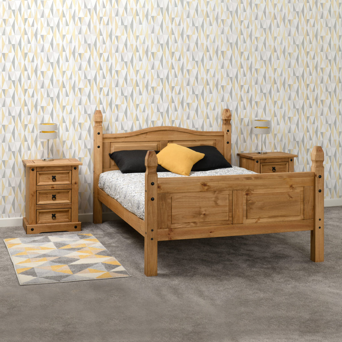 Corona 4FT6 Bed High Foot End - Distressed Waxed Pine