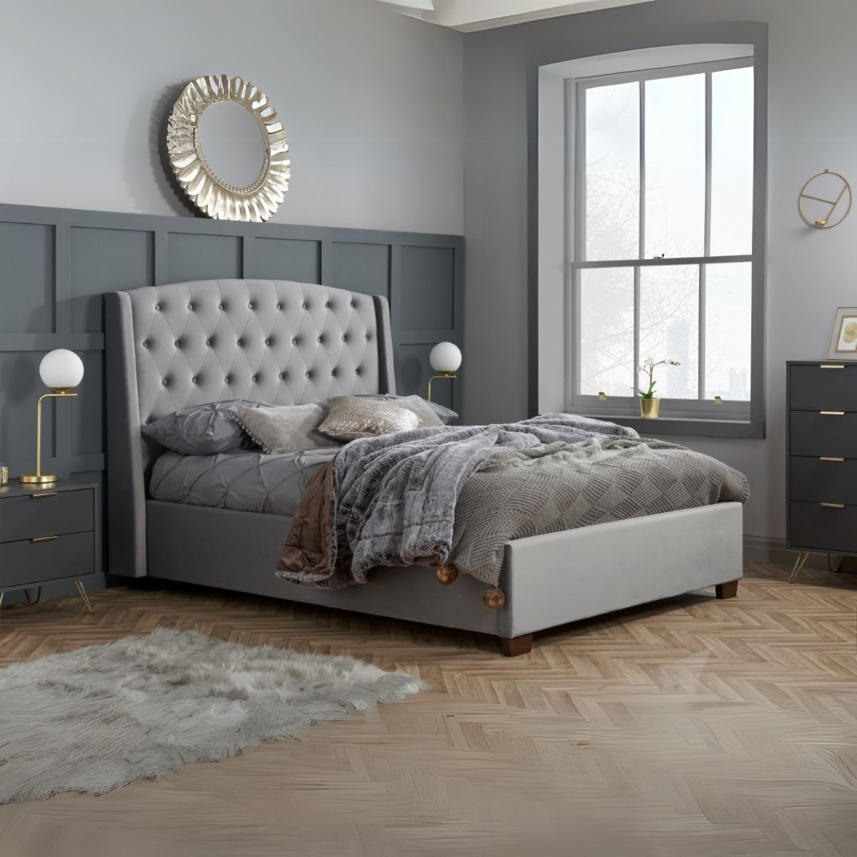 Balmoral Fabric Bed Grey Velvet