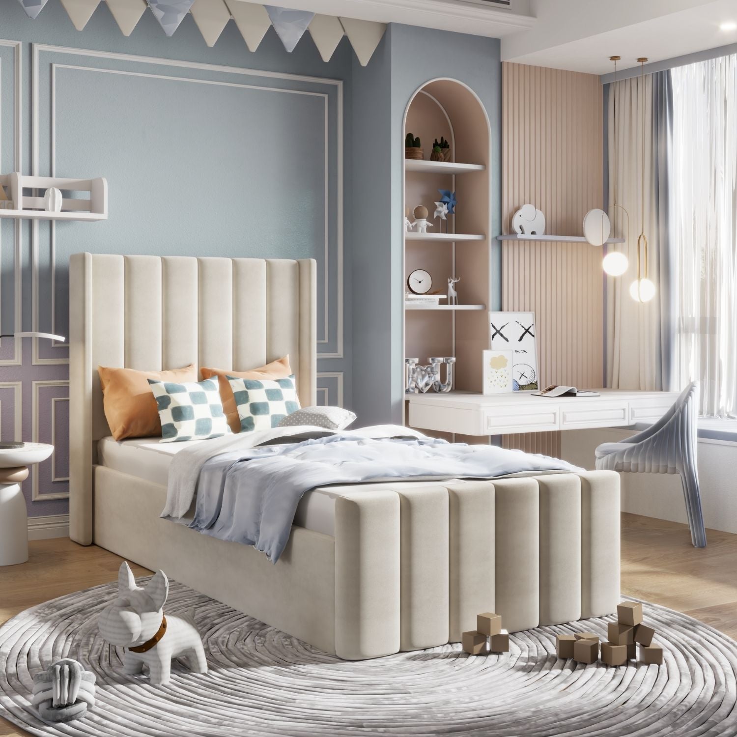 Lined Wingback Kids Bed