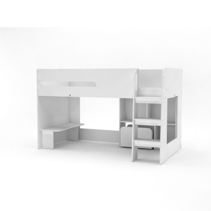 Kidsaw - Kudl, Mid Sleeper with Desk, Bookcase, Toybox in White