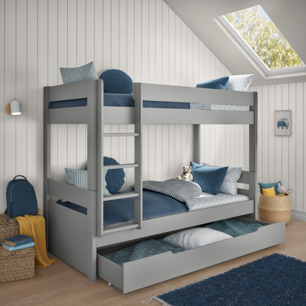 Uno Grey Bunk Bed With Trundle Drawer