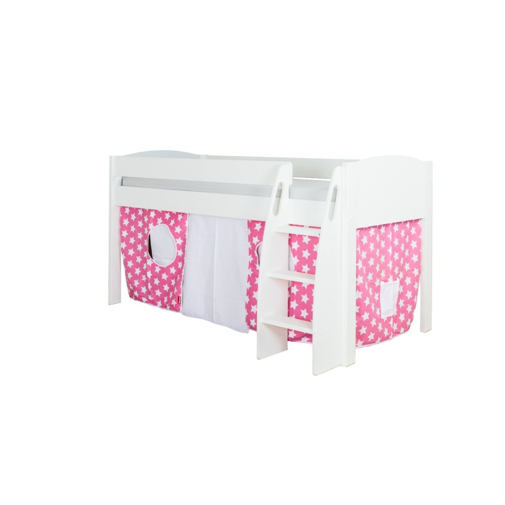 Stompa UNOS Mid Sleeper Frame White + Pink Tent Stars