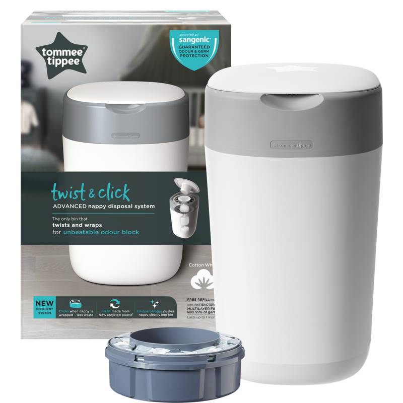 Tommee Tippee Twist & Click Nappy Disposal Tub in White