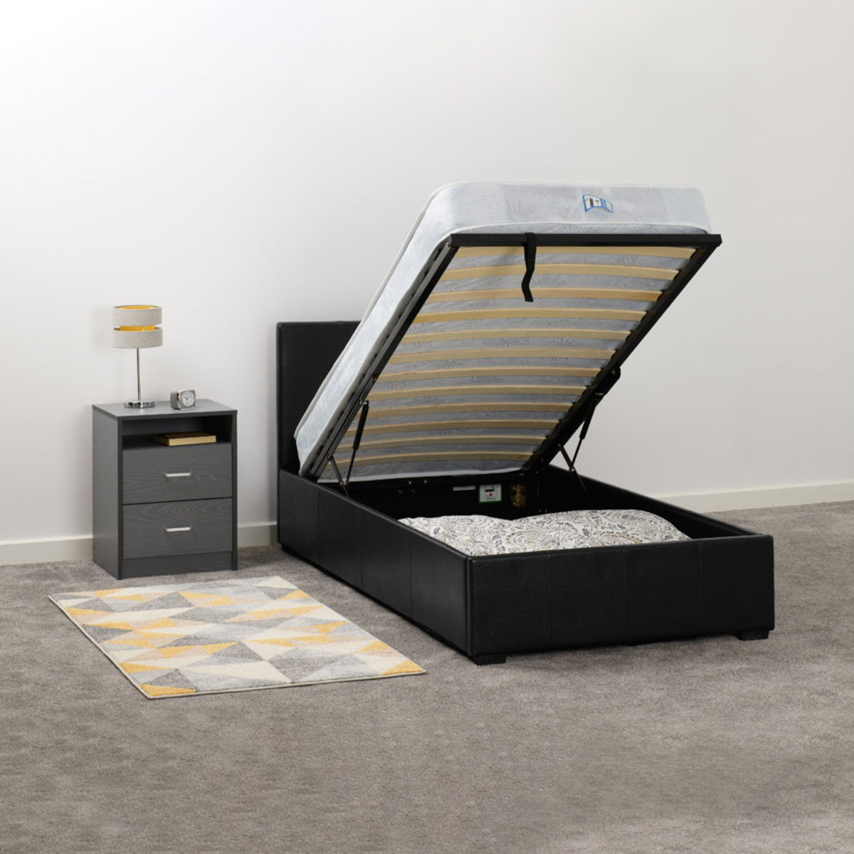 Waverley 3FT Storage Bed - Black Faux Leather