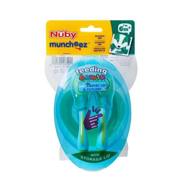 NUBY Bowls With Lids and Cutlery Blue