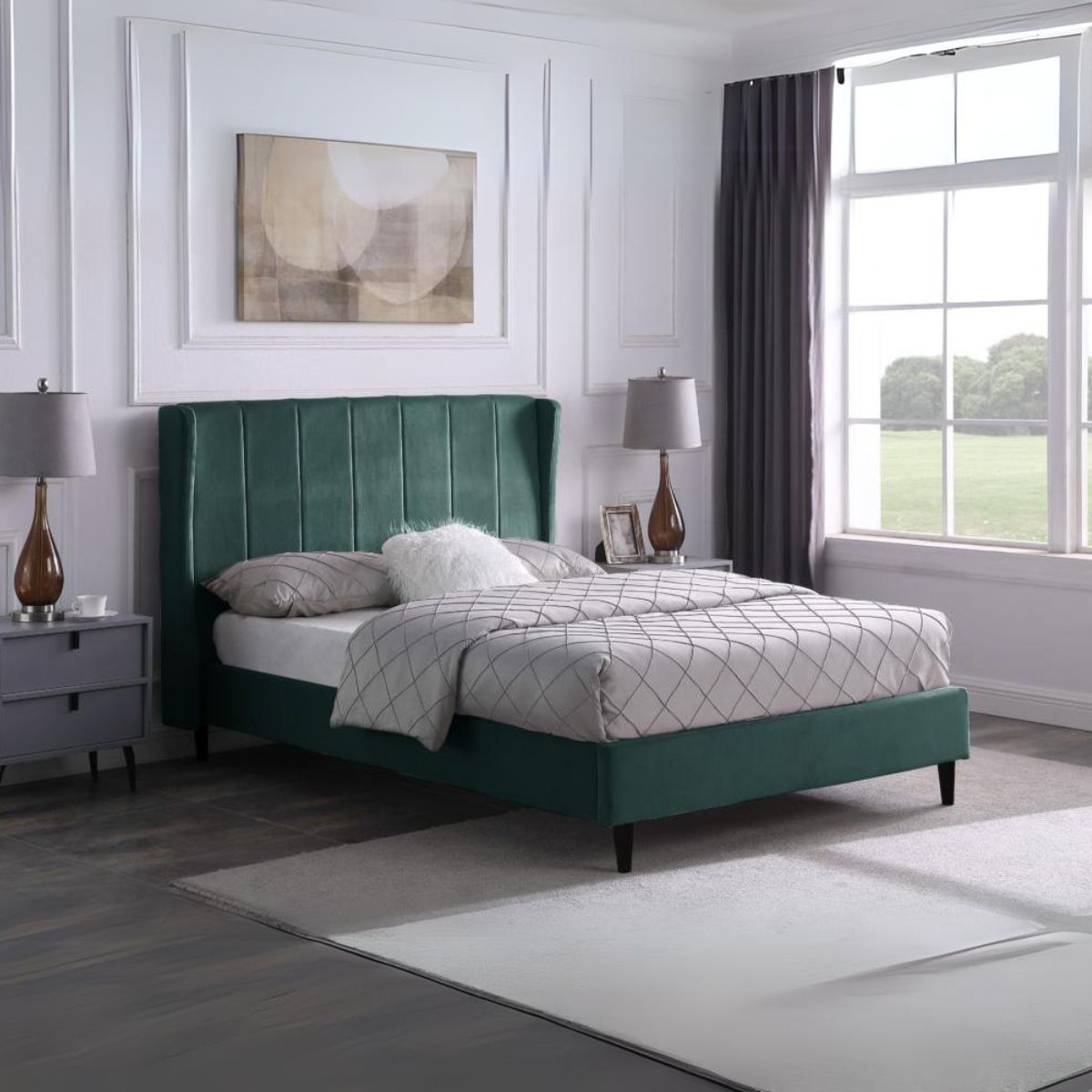 Amelia 4FT6 Bed - Green Velvet Fabric