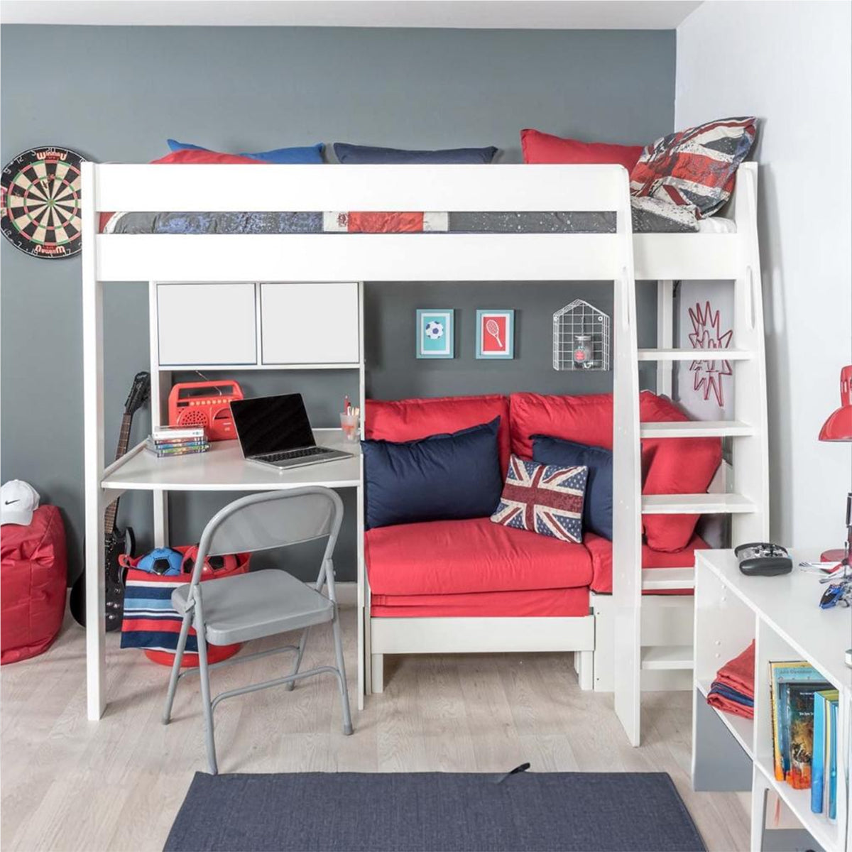 Highsleeper, Sofa, Fixed Desk, Hutch Sofa Red Choose Door Colour  (1 Pair)