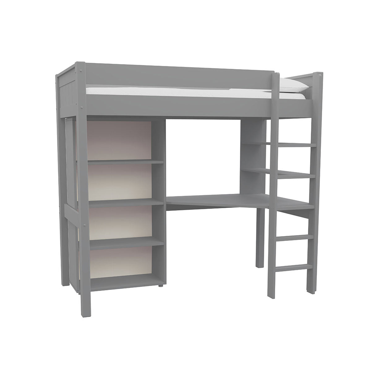 New Classic Highsleeper With Integrated Desk And Shelving And Tall Bookcase Grey