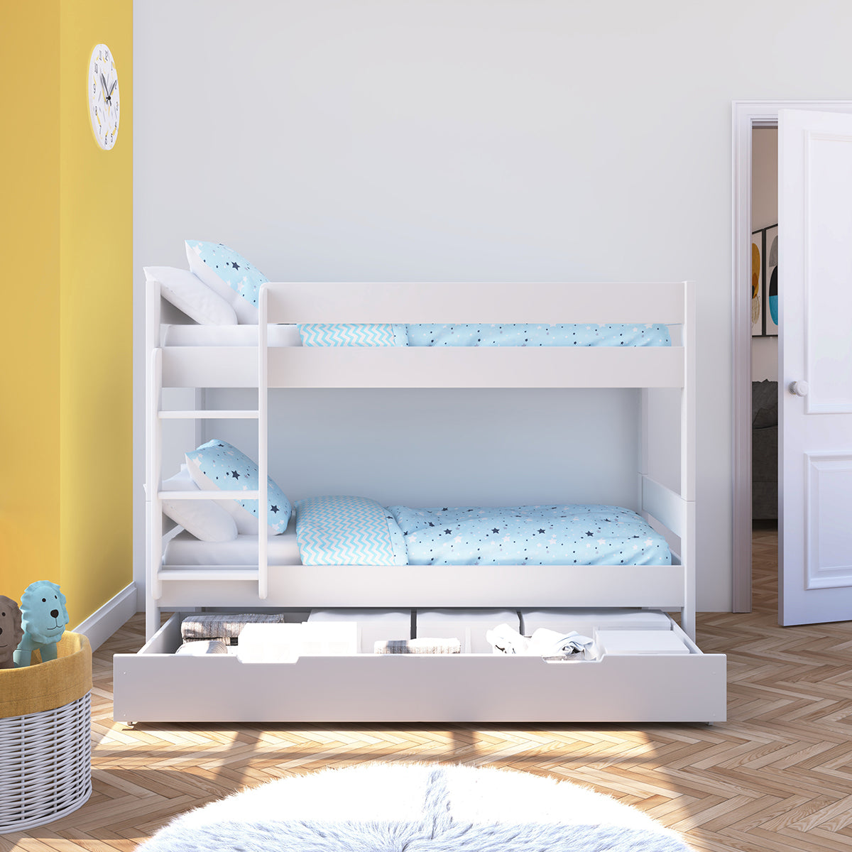 Compact Bunk Bed With Trundle Drawer White