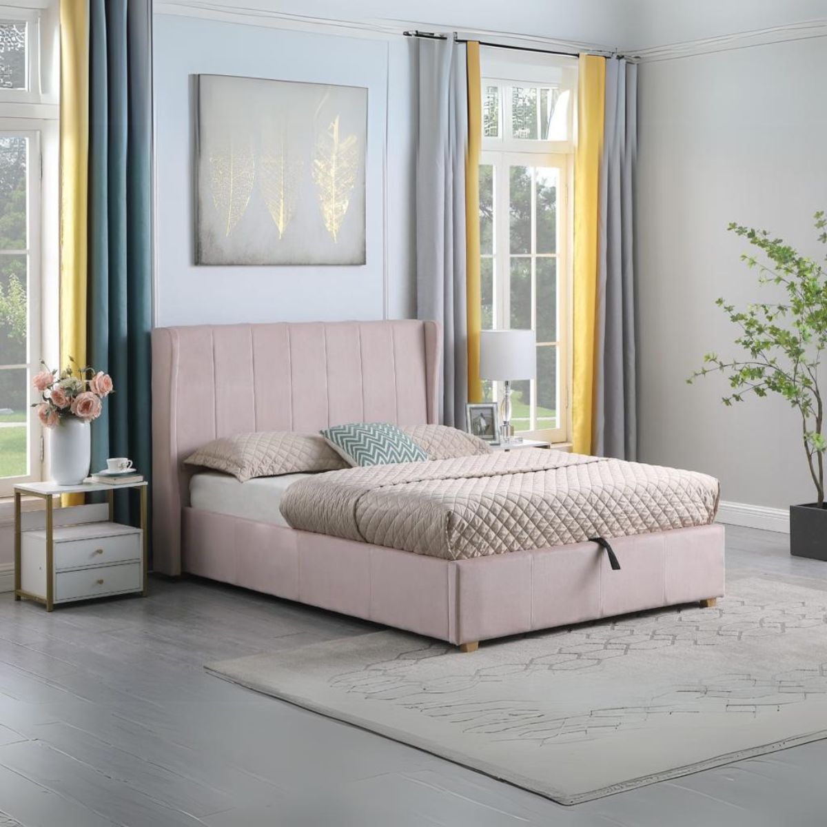 Amelia Plus 5FT Storage Bed - Pink Velvet Fabric