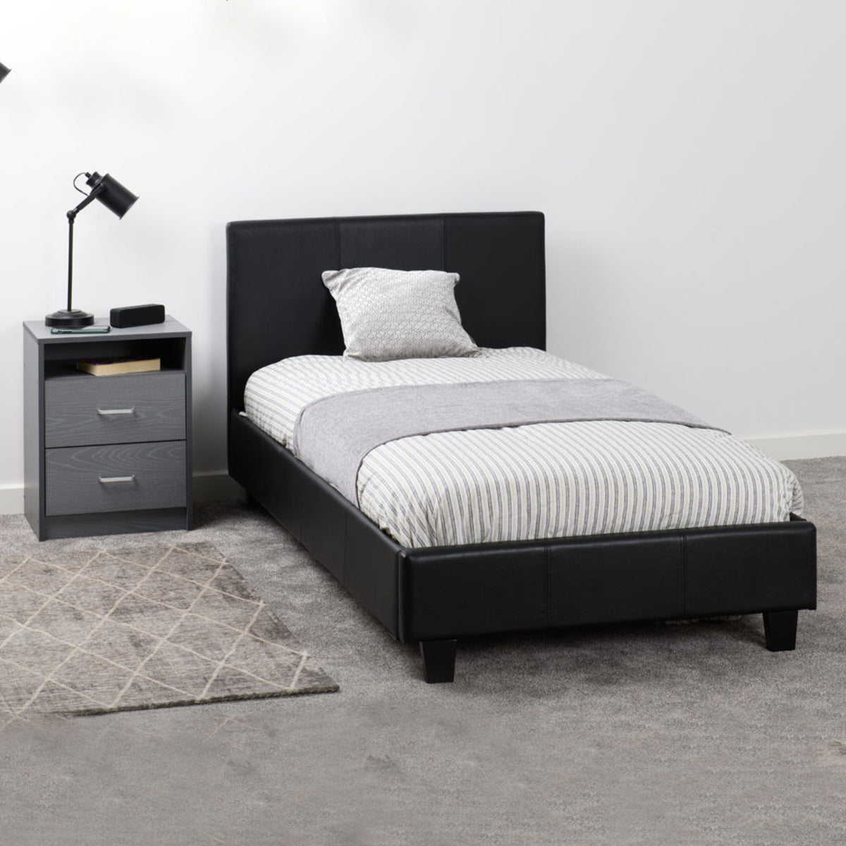 Prado 3FT Bed - Black Faux Leather