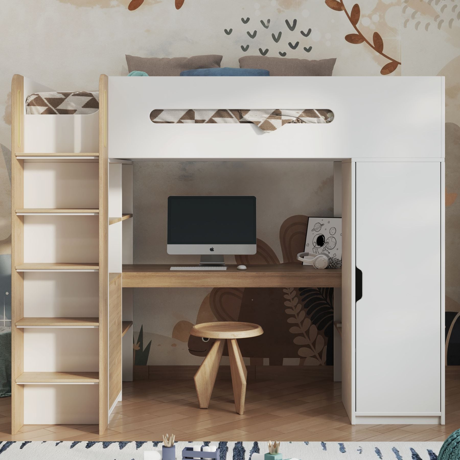 Babyfair High Sleeper With Wardrobe & Desk