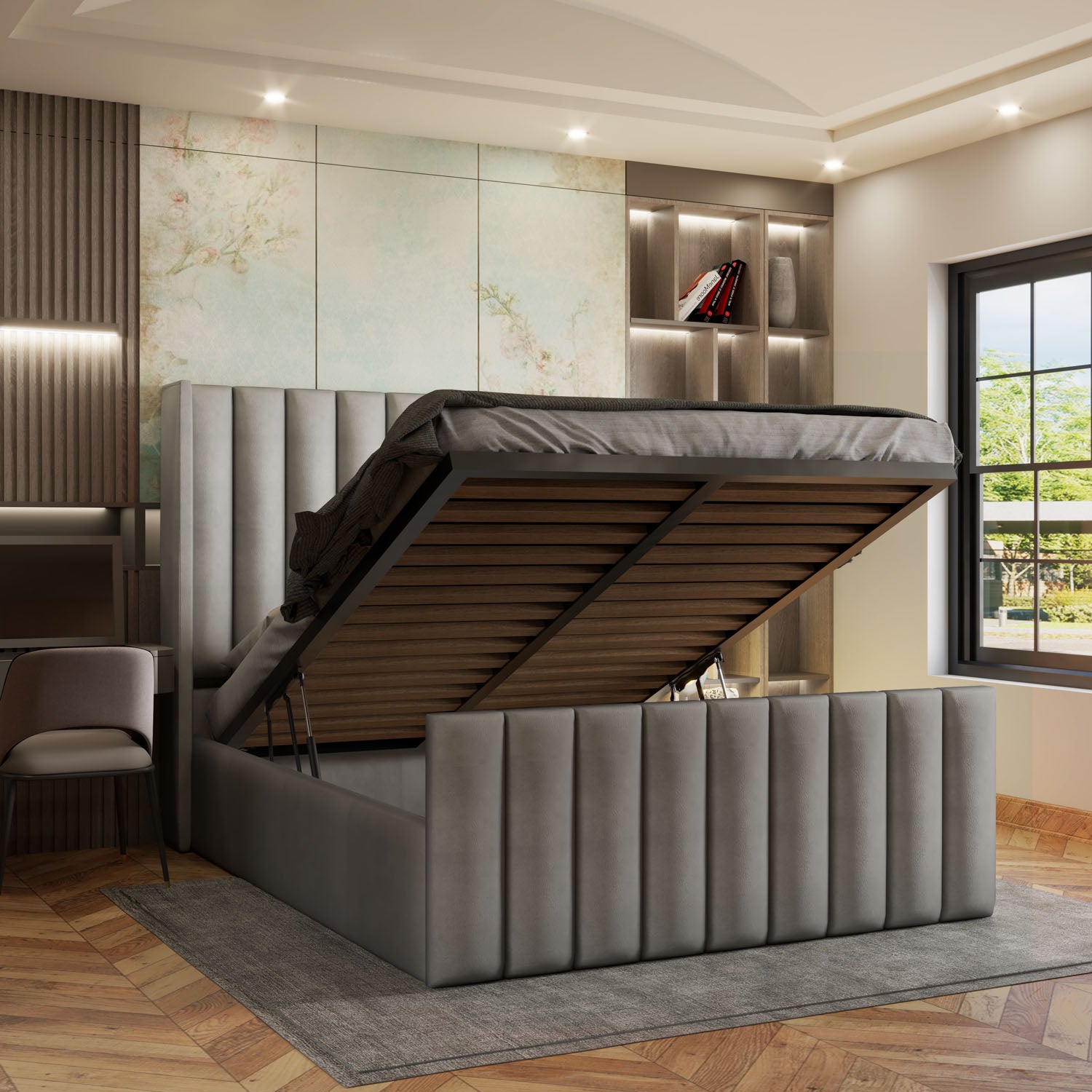 Lined Wingback Bed Frame