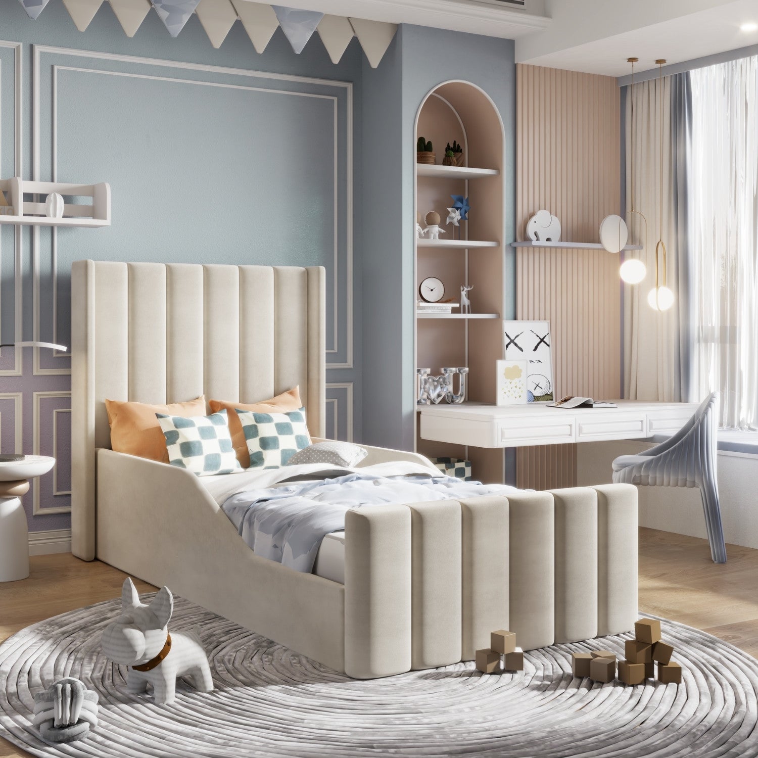 Lined Wingback Kids Bed