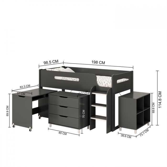 Kidsaw Kudl Single Mid Sleeper, Anthracite