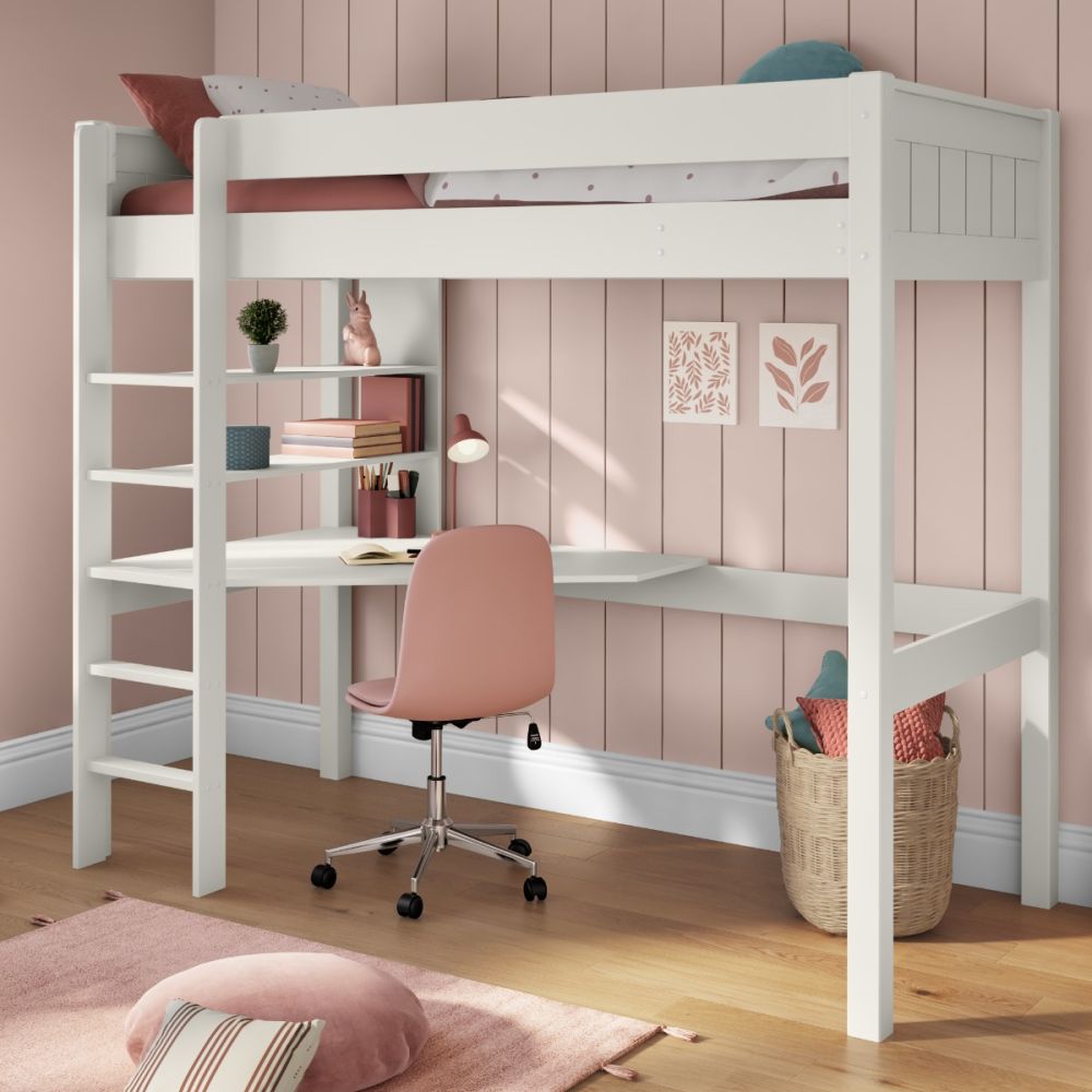 New Classic Highsleeper With Integrated Desk And Shelving White