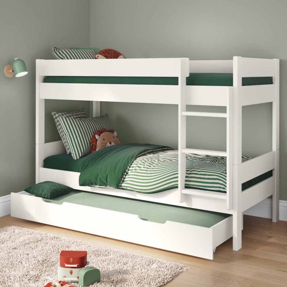Compact Bunk Bed With Trundle Drawer And Trundle Mattress White