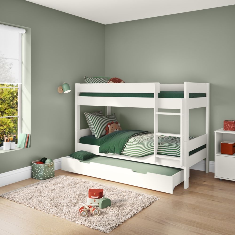 Compact Bunk Bed With Trundle Drawer And Trundle Mattress White