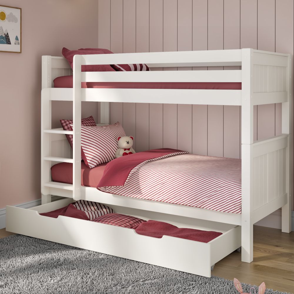New Classic Bunk Bed With Trundle Drawer And Trundle Mattress White