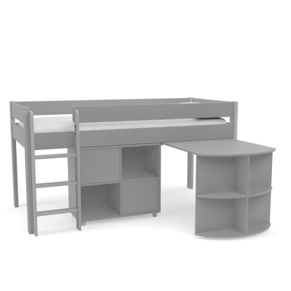 Uno Grey Midsleeper With Pull Out Desk And Cube Unit