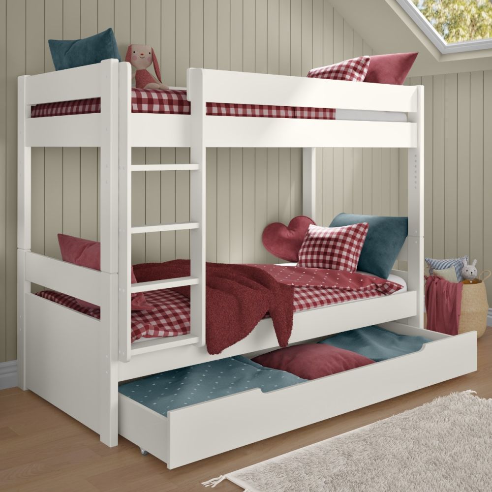 Uno White Bunk Bed With Trundle Drawer