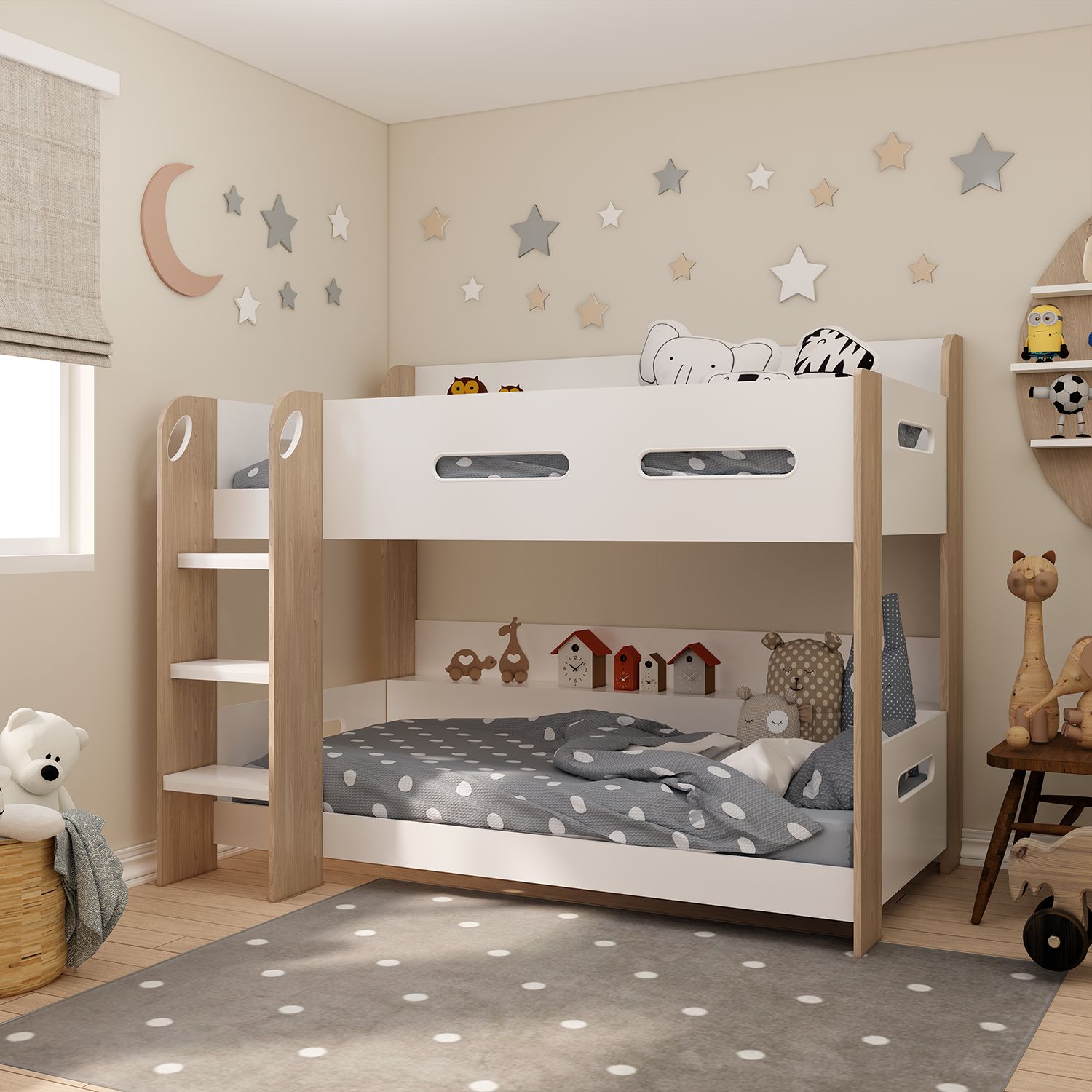 Kidsaw Single Bunk Bed – White/Oak